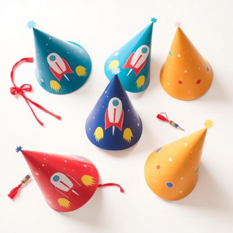 Chapeuzinhos personalizados com tema espacial e foguetes